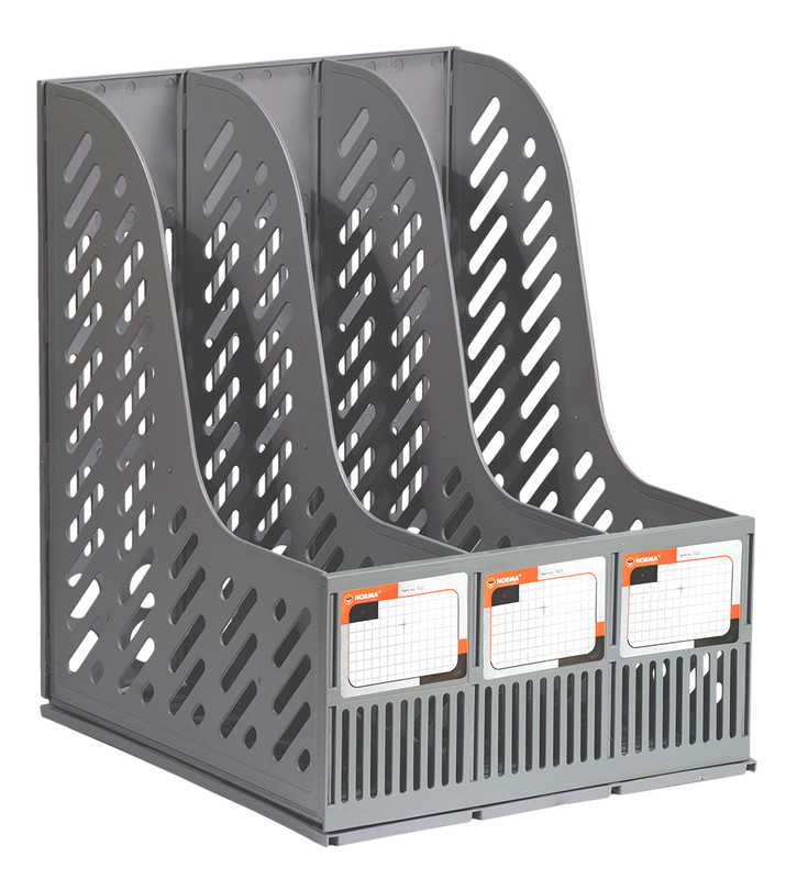 Лоток для паперів NORMA (7021N), пластиковий, збірний на 3 відділення, сірий